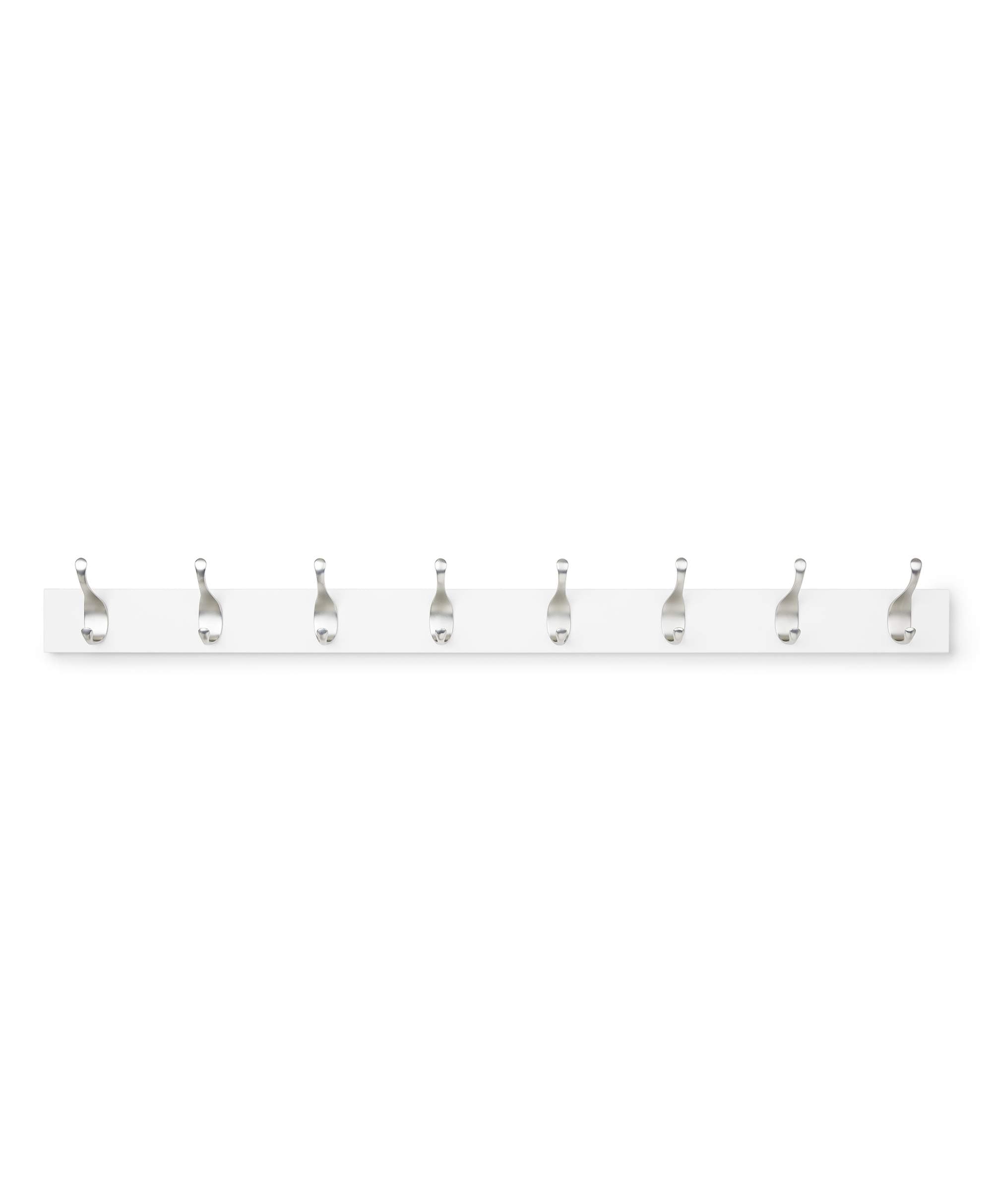 Amazon Basics Wall Mounted Modern Coat Rack with Versatile Storage Hooks, Rectangular, 8-Hook, White | Rectangular, Modern White 8 Hooks Single