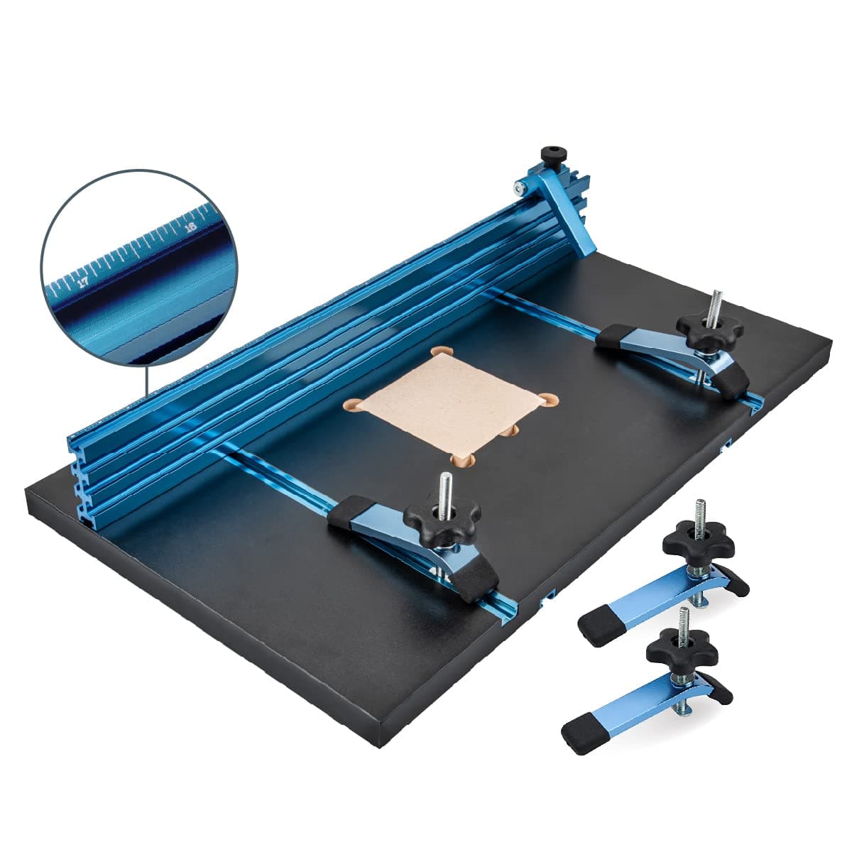 POWERTEC Drill Press Table Accessories Kit w/T Track Drill Press Fence 14"x24",Laser Etched Scale, Clamps, Adjustable Inserts w/Knob, Flip Stops, Table Fence, Fits Tables 12" Above - 71539