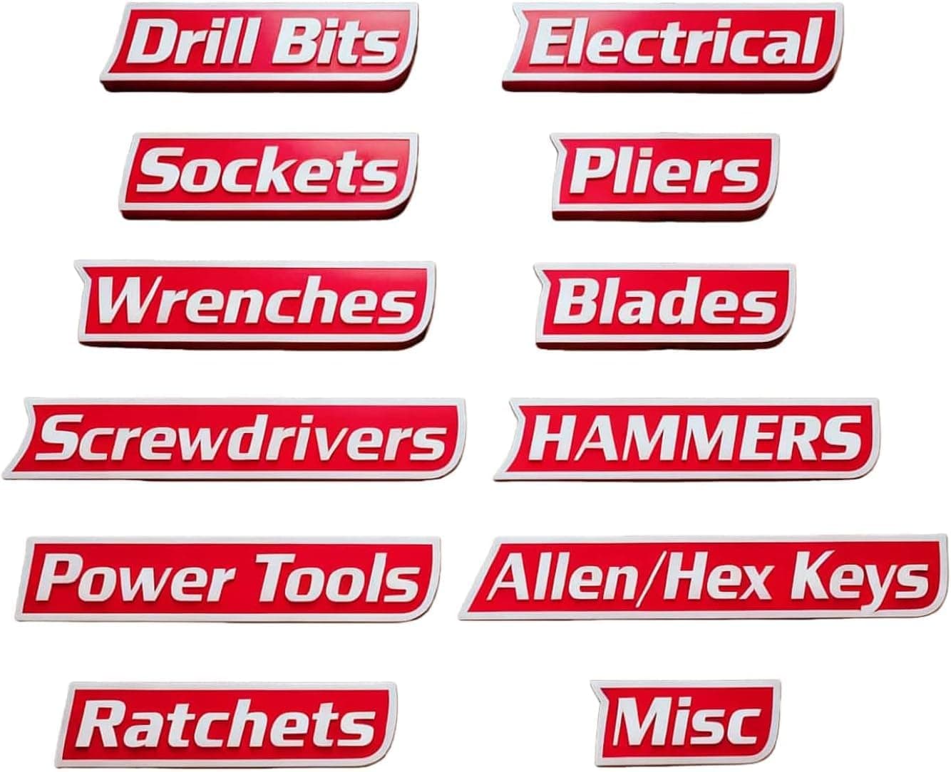 Magnetic Tool Box Labels, Reusable Heavy Duty Magnetic Toolbox Labels for Garage, Workshop, Storage Bins, 12 Pcs/Red Red Regular Thickness 12
