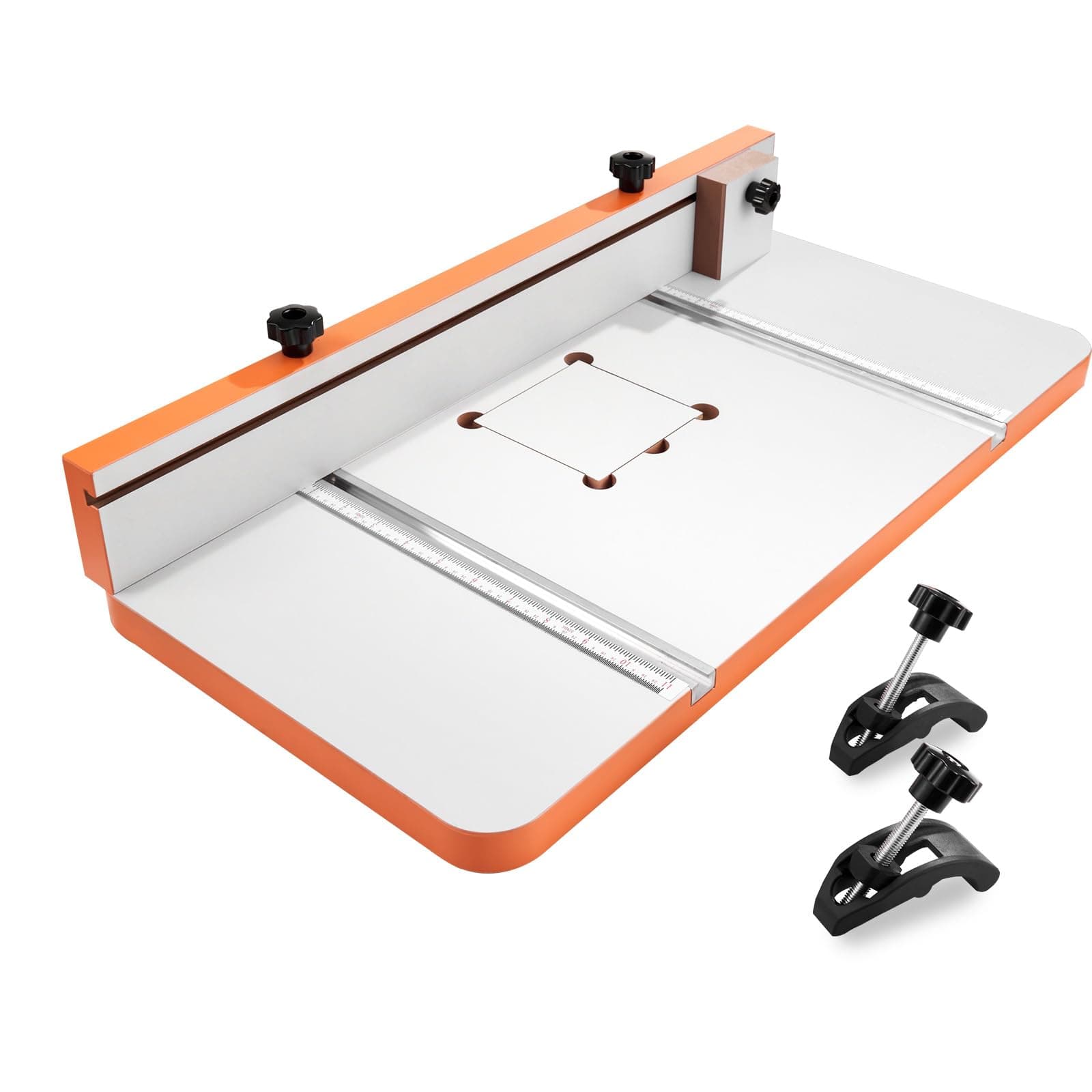 VEVOR Drill Press Table, 24 in x 12 in, Worktable with an Adjustable Fence and Stop Block, Highly Compatible T-Slots, MDF Tabletop, Built-In Scale, Support Multiple Clamps and Vises, for Drill Presses