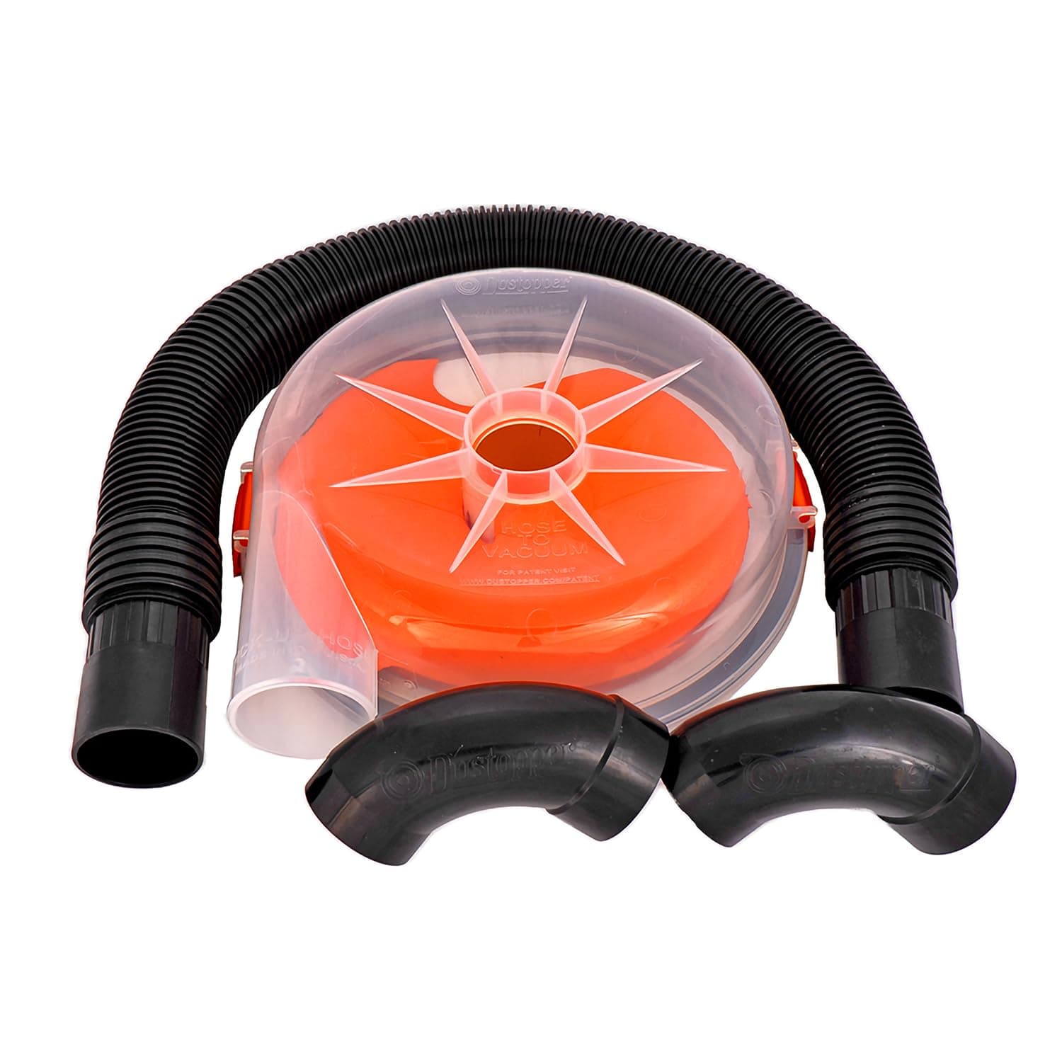 The Dustopper PRO, Low-Profile Dust Separator for Shop Wet/Dry Vacuums. Includes High-Flow 90 Degree Sweep Elbows and Connection Hose. Fits Standard 5 Gallon Buckets, Made in USA Complete Assembly – Separator, Hose & Elbows