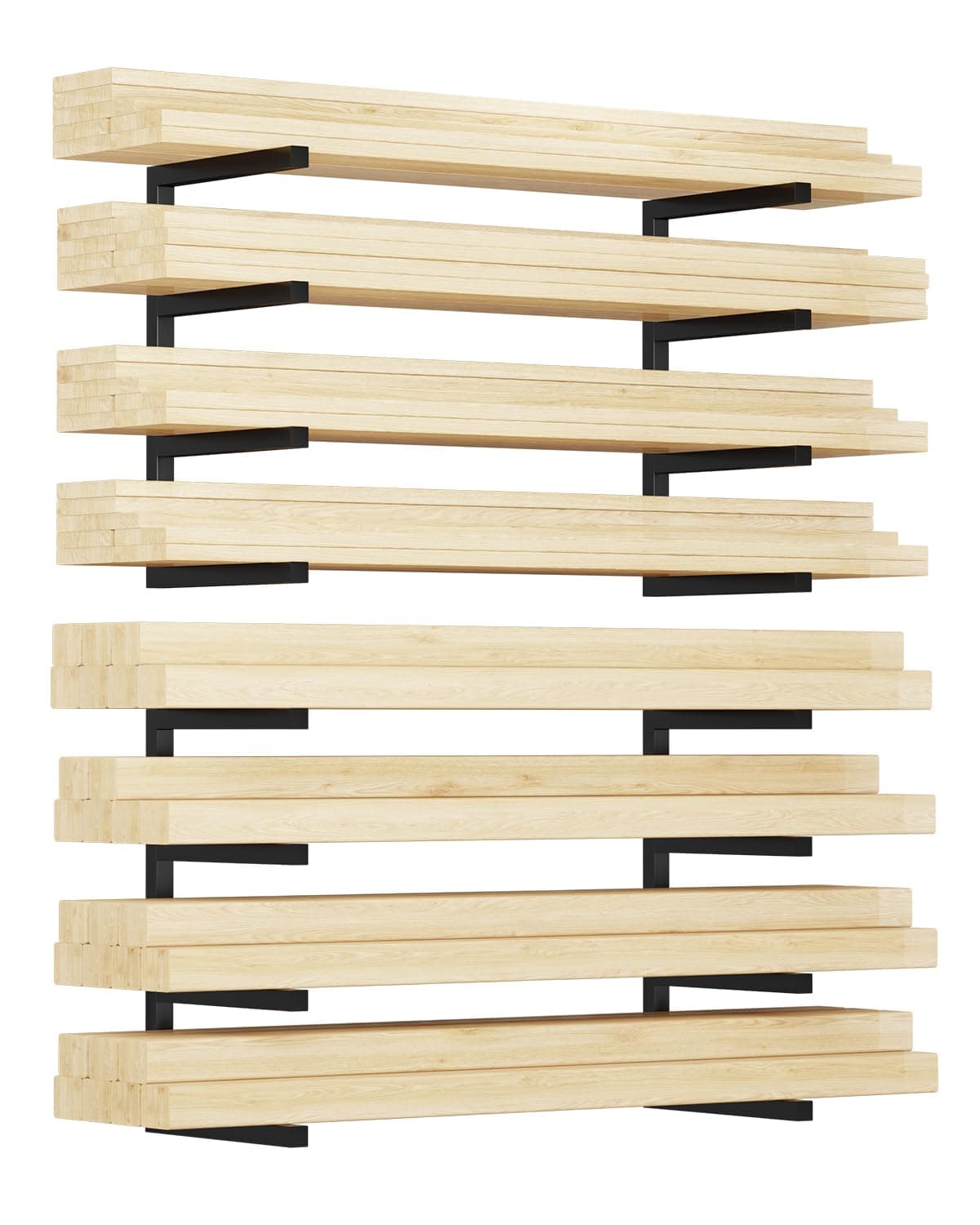 Lumber Storage Rack, Set of 4, Wall Mount, Heavy Duty Steel 4-Tier Wood Organizer Storage Shelves, 1600LBS Capacity, for Shed, Workshop, Garage, Black Black 4 Pack
