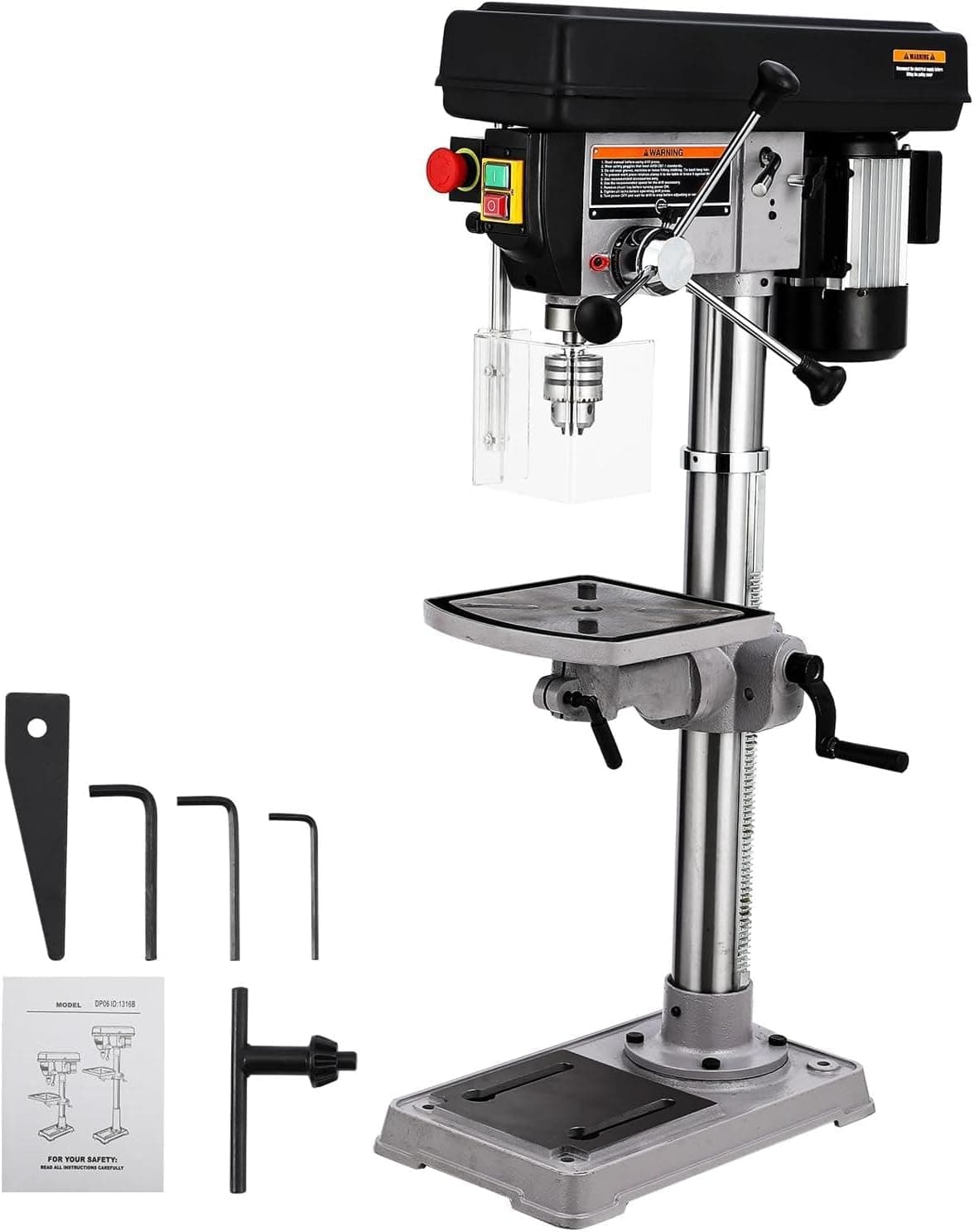 13-Inch Mini Drill Press Table, Variable Speed 288-3084 RPM,7.5 Amp 120V, Cast Iron Benchtop Drill Press with 0-45° Tilting Worktable for Wood and Metal