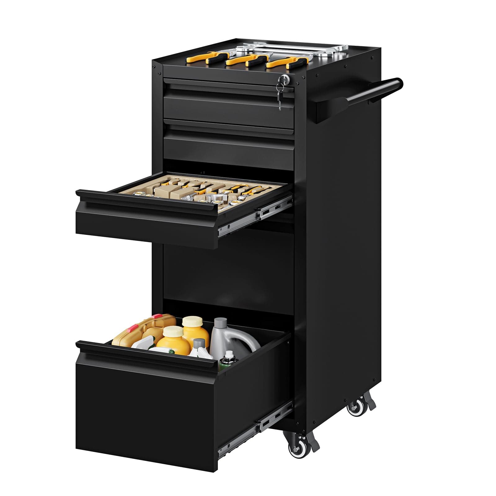 Yizosh 5-Drawer Metal Tool Storage Cabinet with Wheels,Rolling Tool Chest with Drawer and Locking Keys,Heavy Duty Tool Storage Organizer for Garage,Warehouse,Workshop