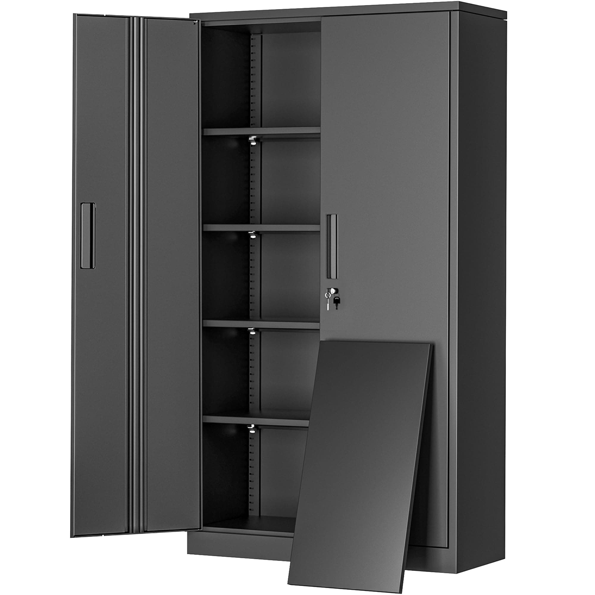 Greenvelly Metal Garage Storage Cabinet, 72” Locking Black Tool Steel Cabinet with Doors and 4 Shelves, Tall Metal Cabinets with Garage Storage Systems for Home Office, Kitchen/Pantry Black 72 inch