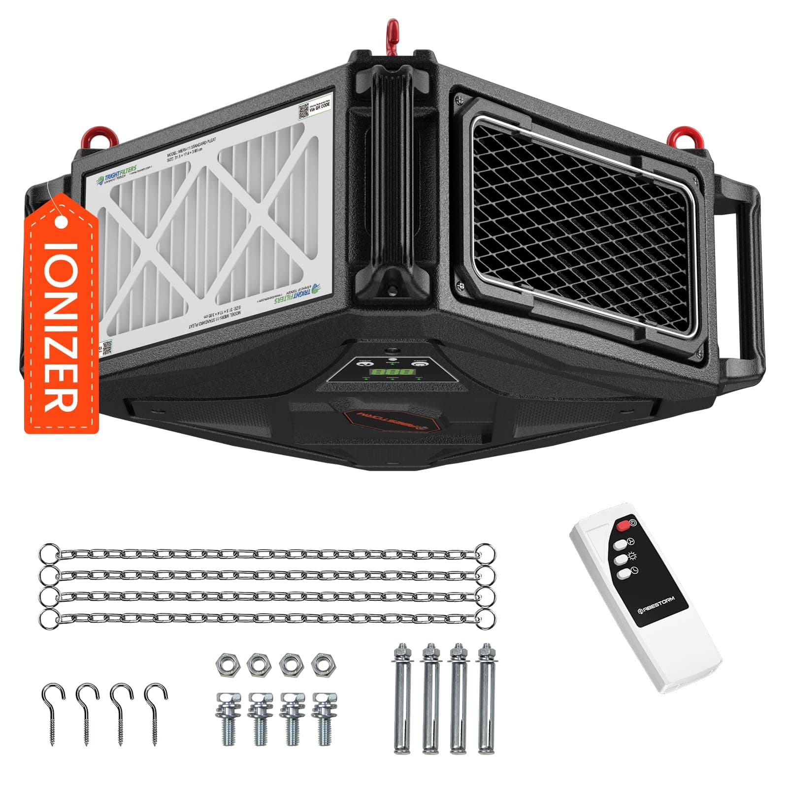 Abestorm 270 Degree Intake Air Filtration System, Built-in Ionizer, 780 CFM Hanging Dust Collector with Remote Control, for Woodworking Shops and Garage, 2-speed Adjustment, DecDust 780IG