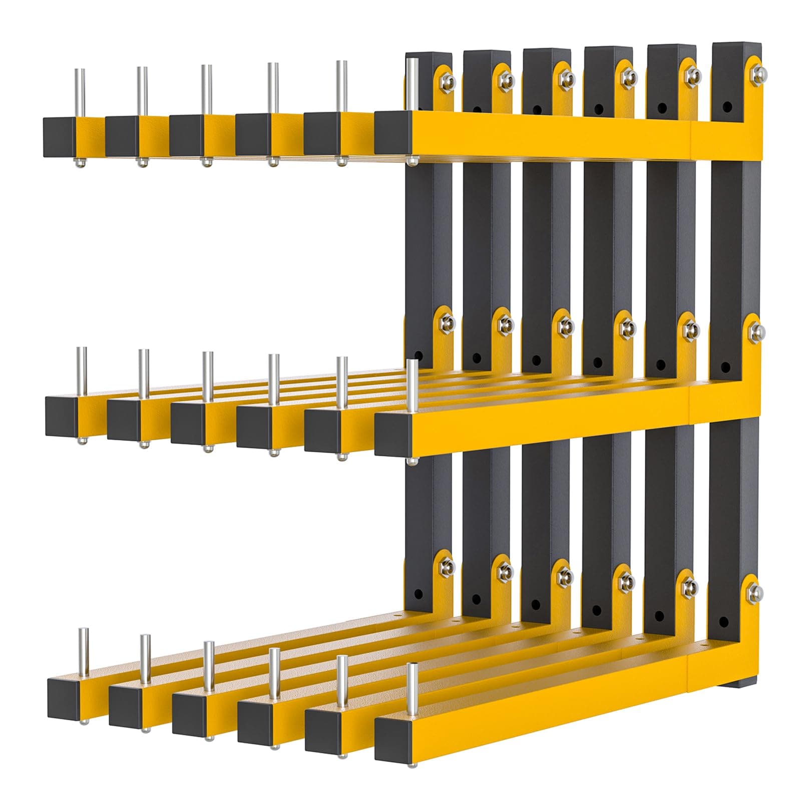 6 PACK Lumber Storage Rack Wall Mount Wood Organizer Storage Racks Heavy Duty Shelf Brackets with 9-Level System 1080 LB Sturdy Folding Garage Wall Shelving, Snowboard Rack for Indoor and Outdoor B-6 PACK/9 LEVEL