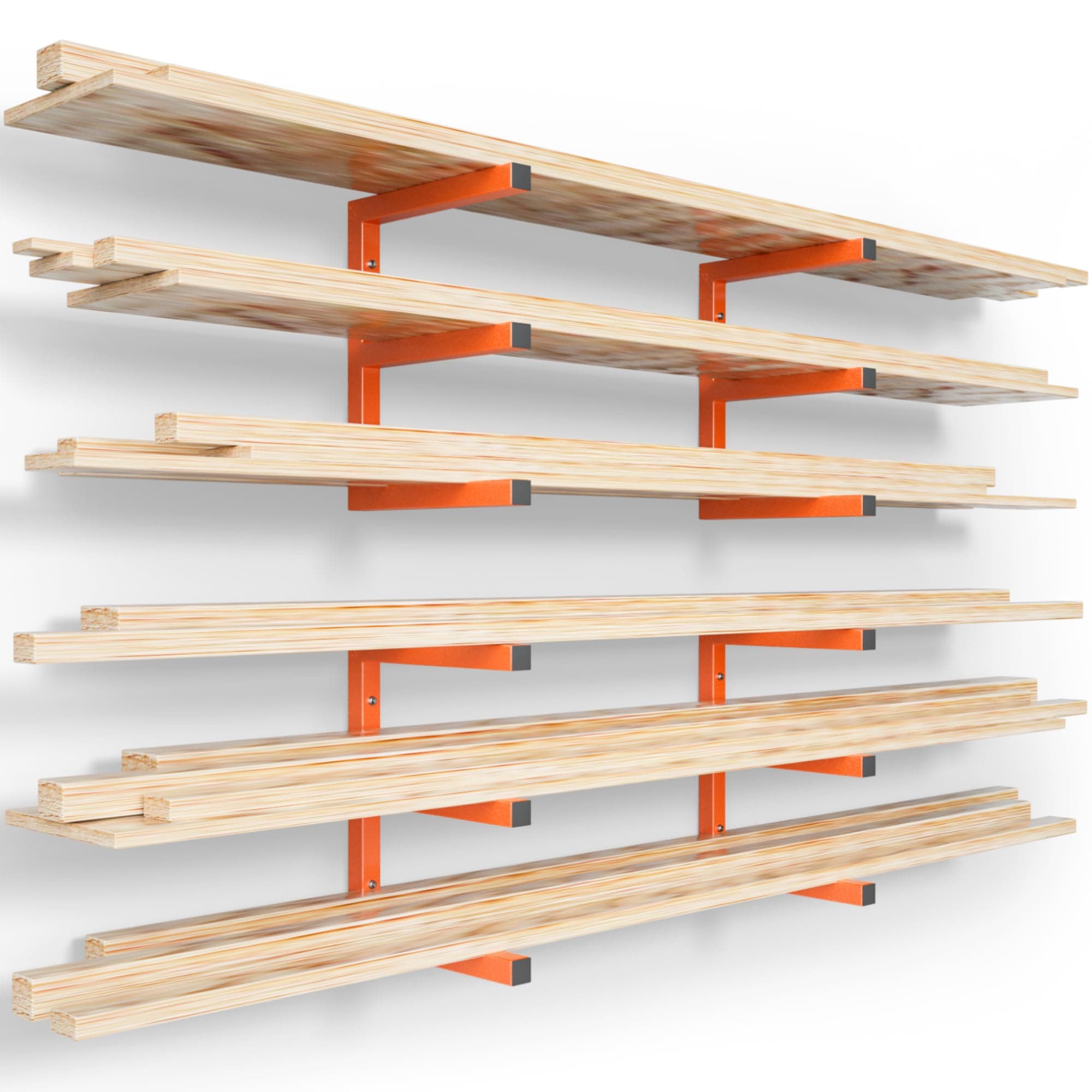 YYR Wood Organizer and Lumber Storage Rack Wall Mount, Heavy Duty Metal Shelf with 6-Level Holds Up 1200 LBS, Indoor & Outdoor Use - Orange 1Orange - 6 Level