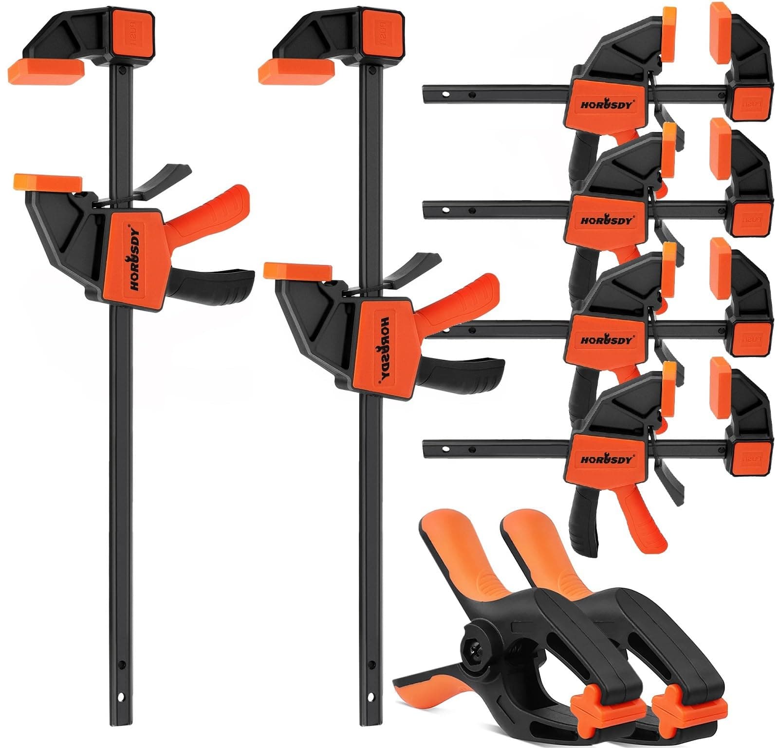 HORUSDY 8-Pack Bar Clamps for Woodworking, 12" and 6" Bar Clamps, Wood Working Clamp Sets, Quick Clamps F Clamp with 150 LBS Load Limit (8-Pack Wood Clamps) 6" Bar Clamps,12" Bar Clamps,6" Spring Clamps 8-Pack