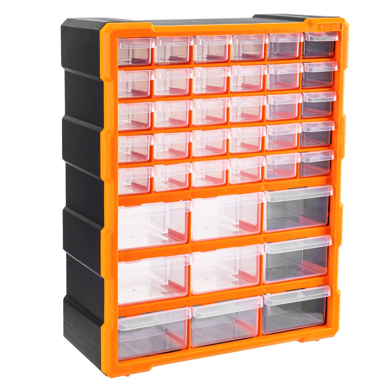 Amazon Basics Wall Mount Hardware and Craft Storage Cabinet Drawer Organizer 39 Drawers, Black, Orange, 15 L x 6.3 W x 18.6 H inches (LxWxH)