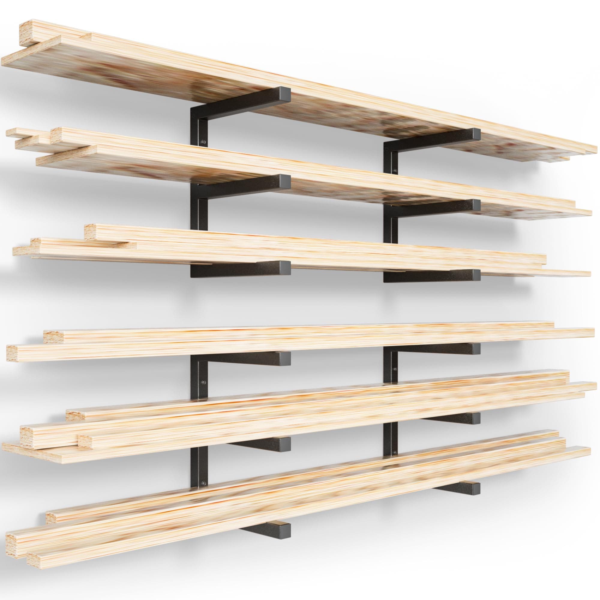 YYR Wood Organizer and Lumber Storage Rack Wall Mount, Heavy Duty Metal Shelf with 6-Level Holds Up 1200 LBS, Indoor & Outdoor Use - Black 1Black - 6 Level