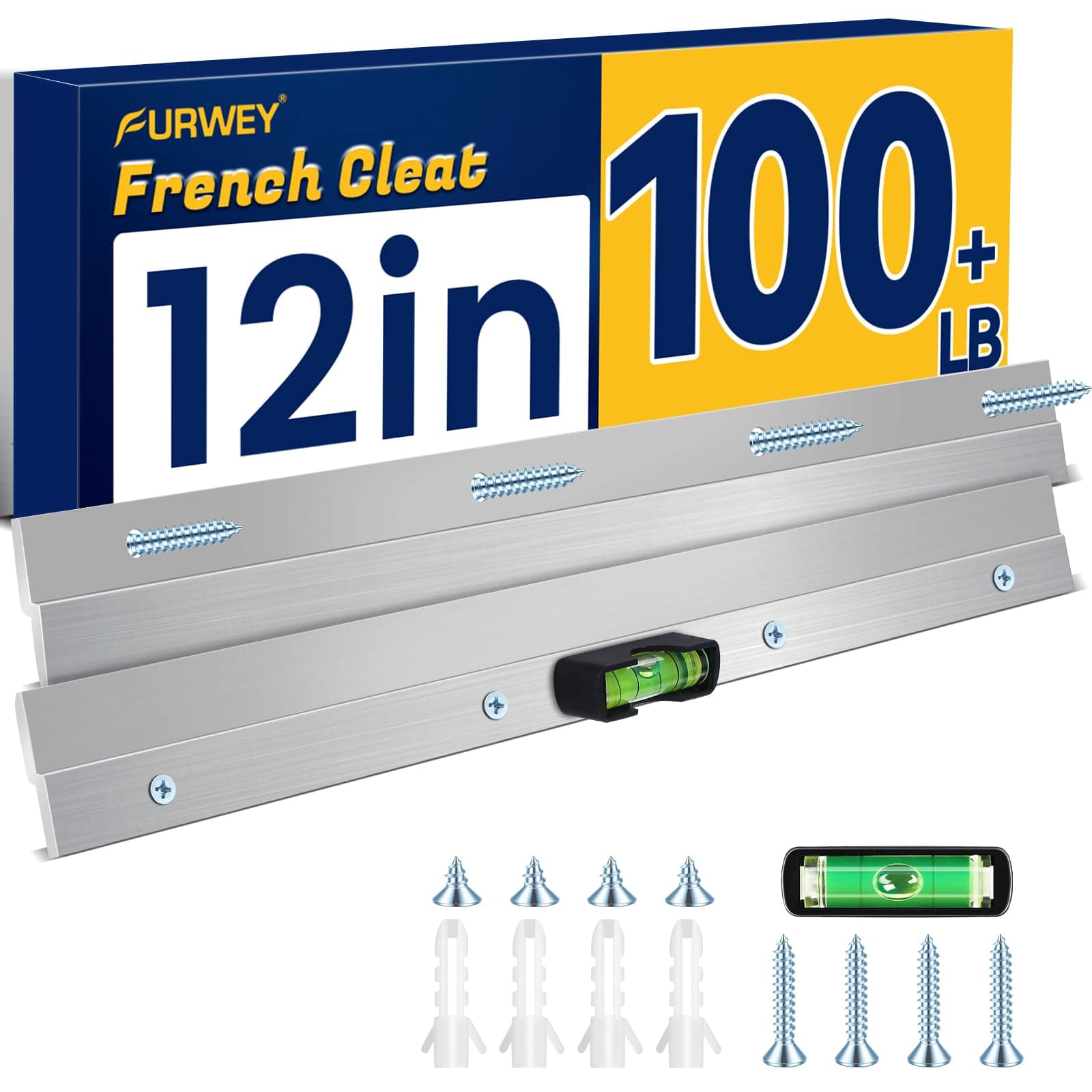 FURWEY French Cleat, Picture and Mirror Hanger, Aluminum French Cleat, Headboard Wall Mounting Brackets with Screws(12 Inch-1 Pair, Support 80 lbs) 12inch-1Pair