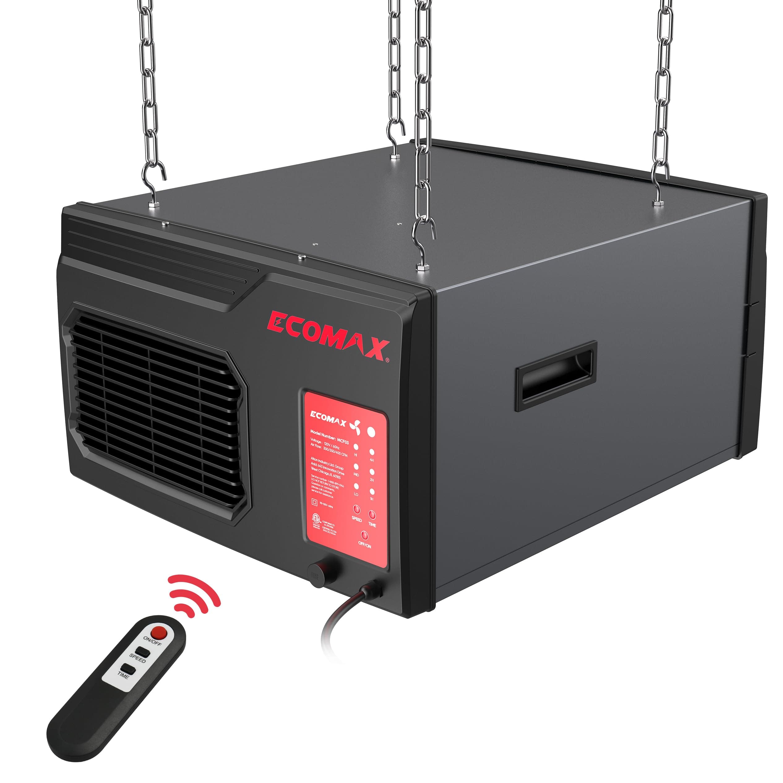 MCF03 Air Filtration System Woodworking, 3-Speed Hanging Ceiling Shop Air Filtration System for Woodworking for Shop Garage (300/350/400 CFM) 17.2" x 20.3" x 10.5"