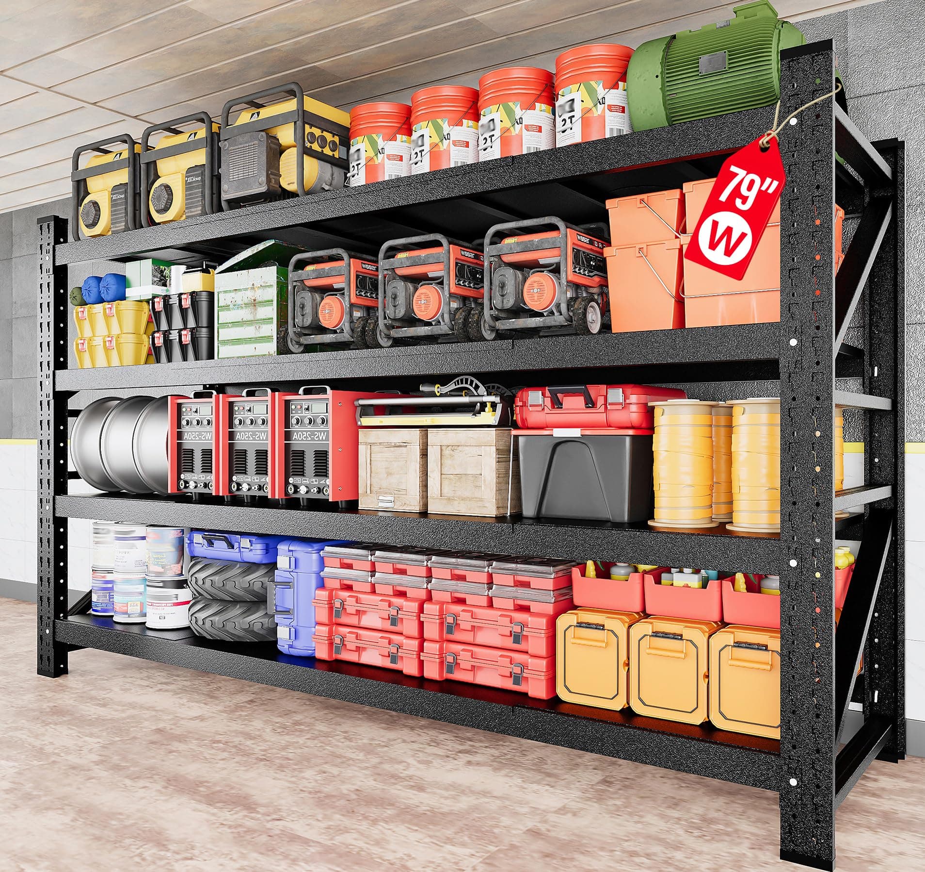 7000LBS Heavy Duty Garage Shelving Units,79" Wide & Deep Storage Shelves,Black Metal Garage Shelves,Large Storage Rack,Steel Shelf,Industrial Shelving for Shop,Warehouse,Basement,79" W x 24" D x 79" H 79"Wx24"Dx79"H