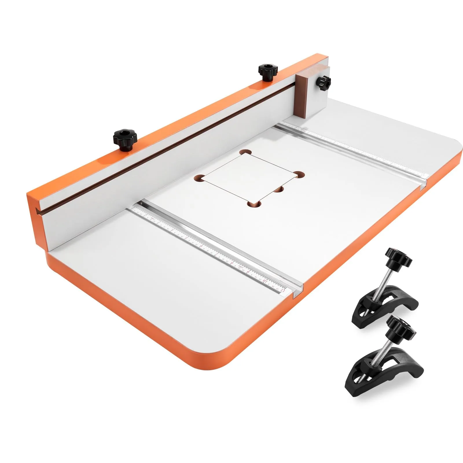 VEVOR Drill Press Table, 24 in x 12 in, Worktable with an Adjustable Fence and Stop Block, Highly Compatible T-Slots, MDF Tabletop, Built-In Scale, Support Multiple Clamps and Vises, for Drill Presses