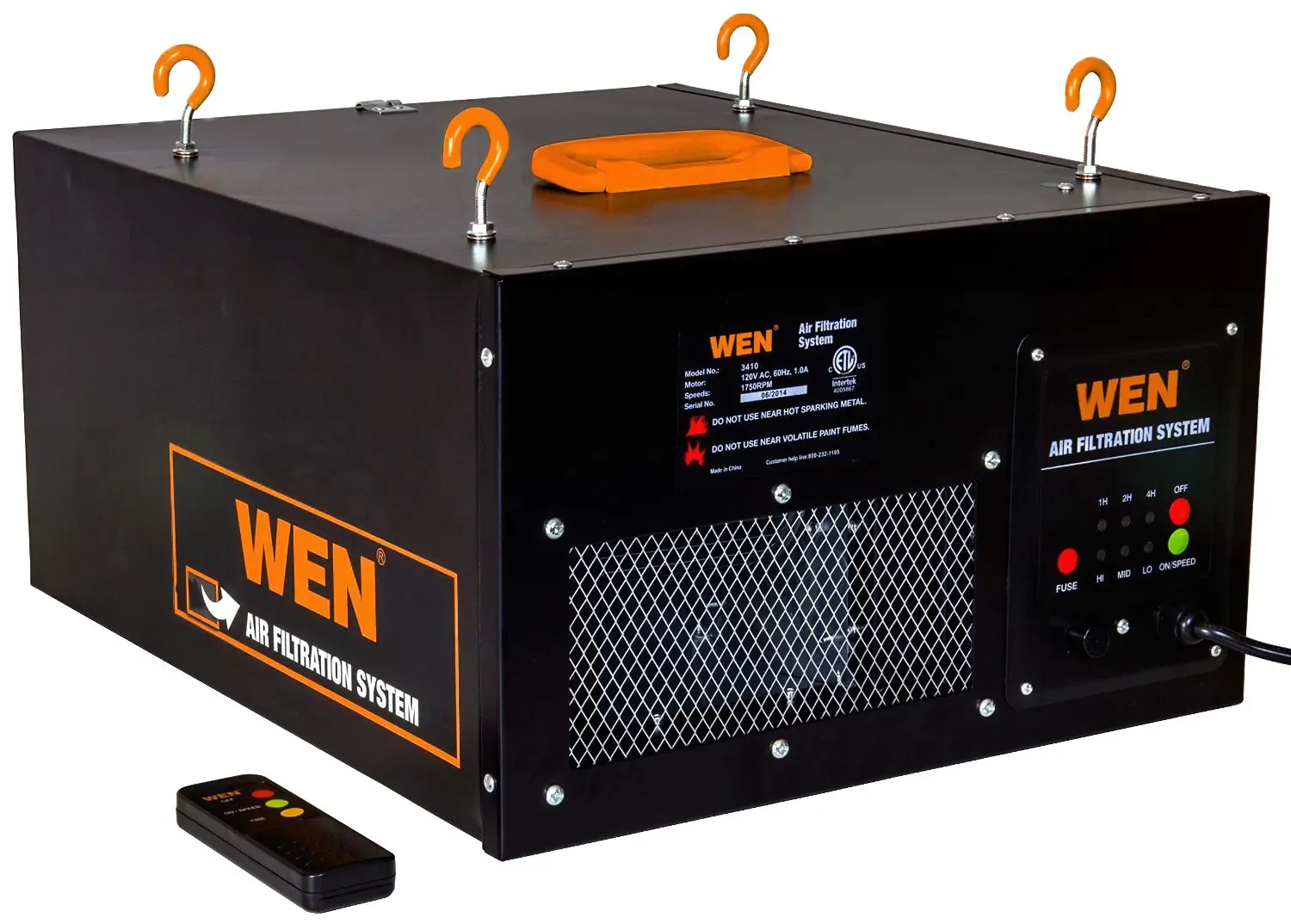 WEN 3410 3-Speed Remote-Controlled Air Filtration System (300/350/400 CFM), Basic w/ RF Remote (400 CFM) , Black Basic w/ RF Remote (400 CFM) Air Filtration System