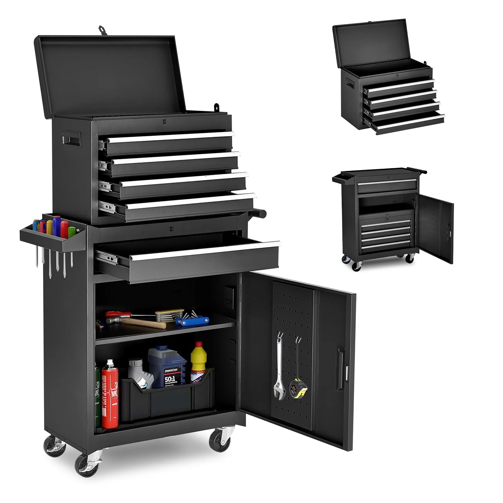 AirWire Tool Chest,5-Drawer Rolling Tool Storage Cabinet with Enhanced Packaging, Detachable Top Tool Box, Metal Tool Cart for Garage Workshop,Black, ATC001BK Black 5-Drawers