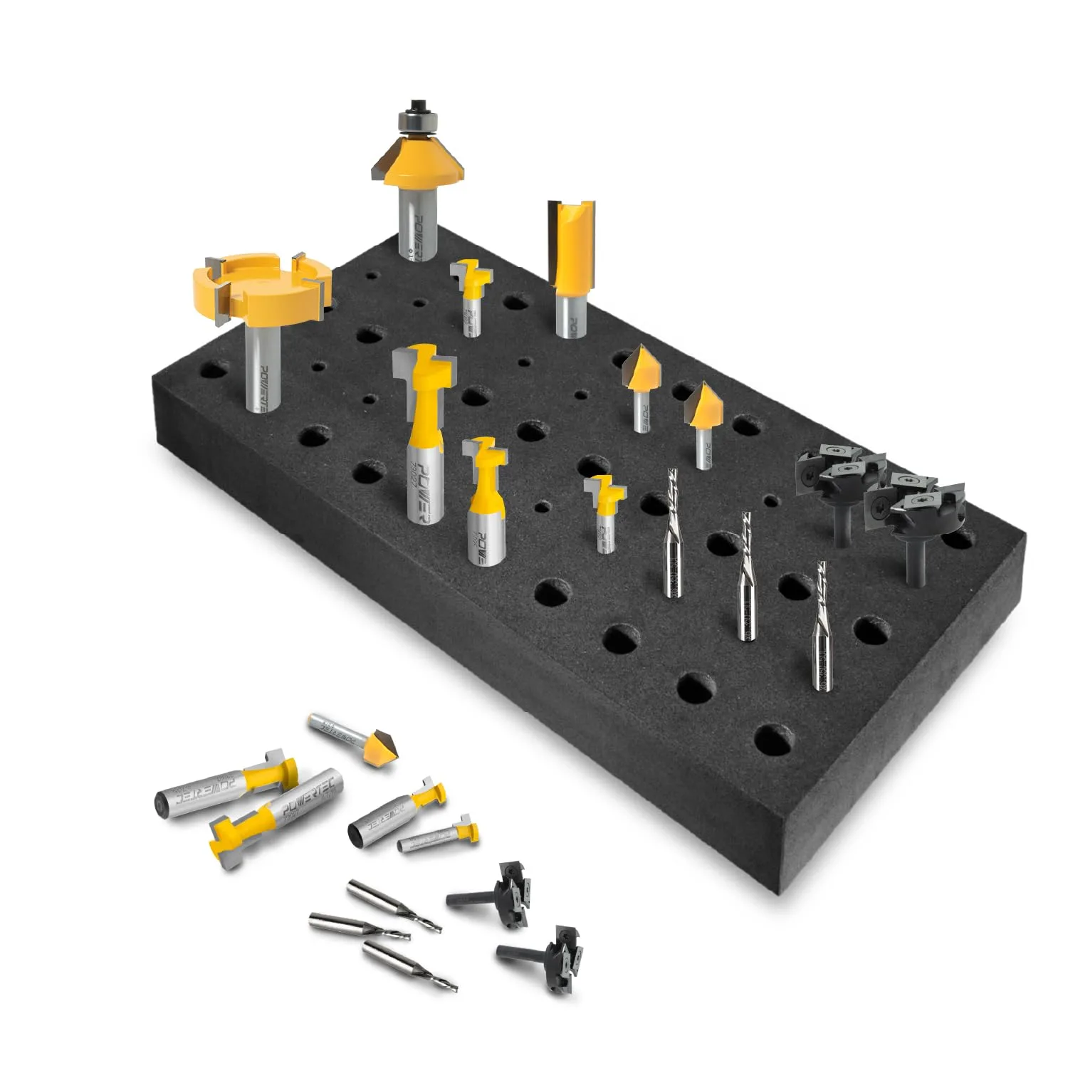 POWERTEC Router Bit Storage Tray, Router Bit Holder - Holds 50 Bits: (30) 1/2" and (20) 1/4" Shank Router Bits, Drill Bit Organizer Tray, High Density Foam Tool Box - Router Bits Not Included (71217) Router Bit Tray, 50 Bits Storage Router Bit Storage