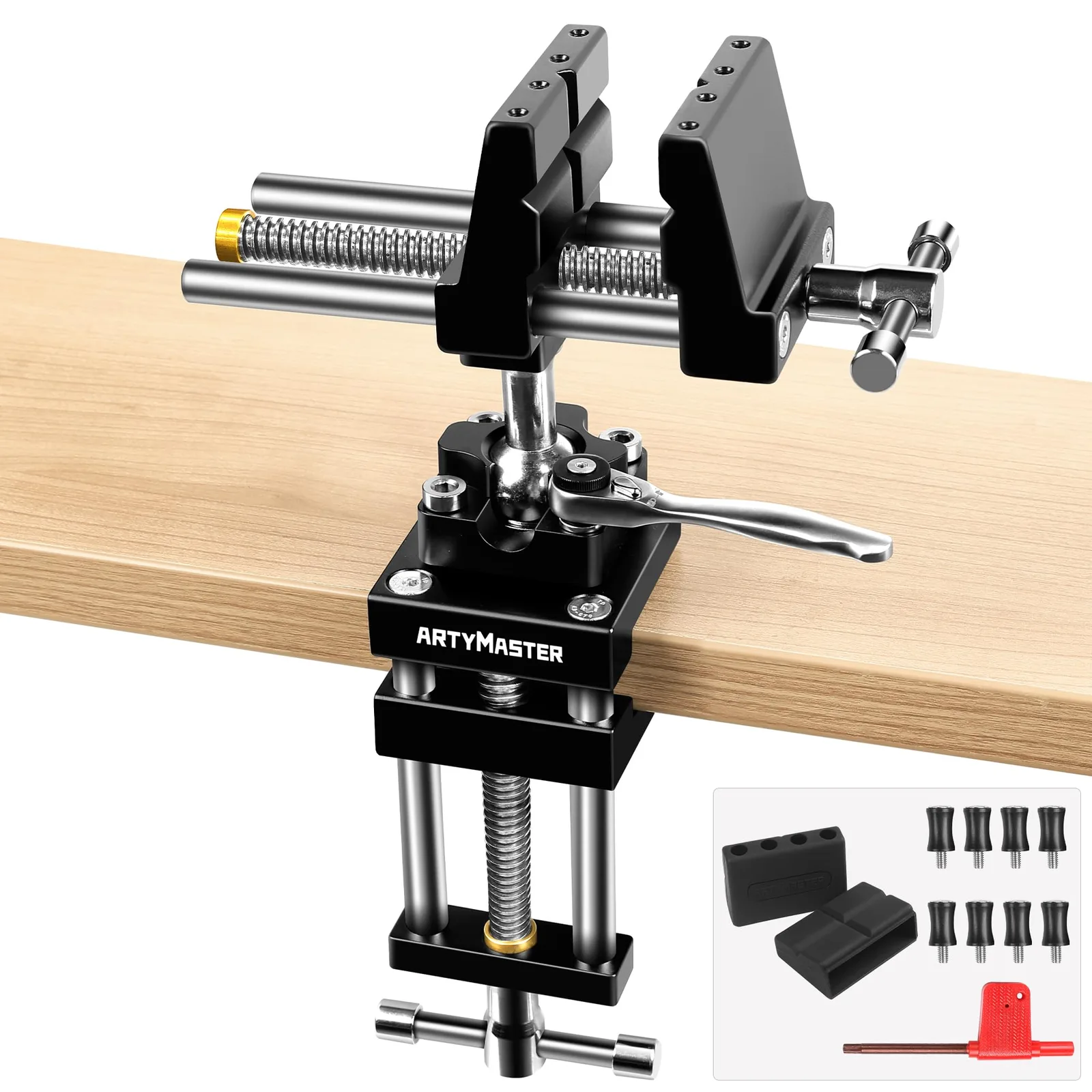 ArtyMaster Vise 4-Inch 360° Ball Joint Swivel Bench Vise, Heavy Duty Aluminum Clamp-On Workbench Vise with Quick Ratchet Lock, Silicone Jaw Pads, Ideal for Woodworking, Repair & DIY Projects (WT117A) Swivel Vise 4" Clamp-On
