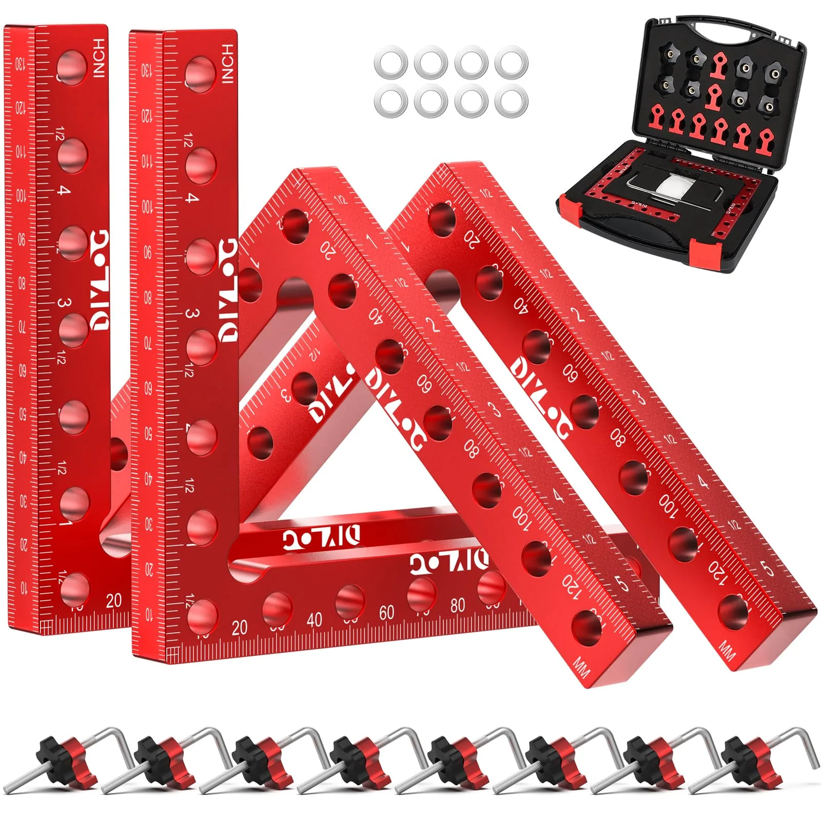 DIYLOG Corner Clamp for Woodworking, 90 Degree Corner Clamp, 4 Pack 5.5"x 5.5" Aluminum Alloy Right Angle Woodworking Tools, Positioning Squares for Picture Frame, Box, Cabinets, Drawers 4Pack Set*box(5.5")