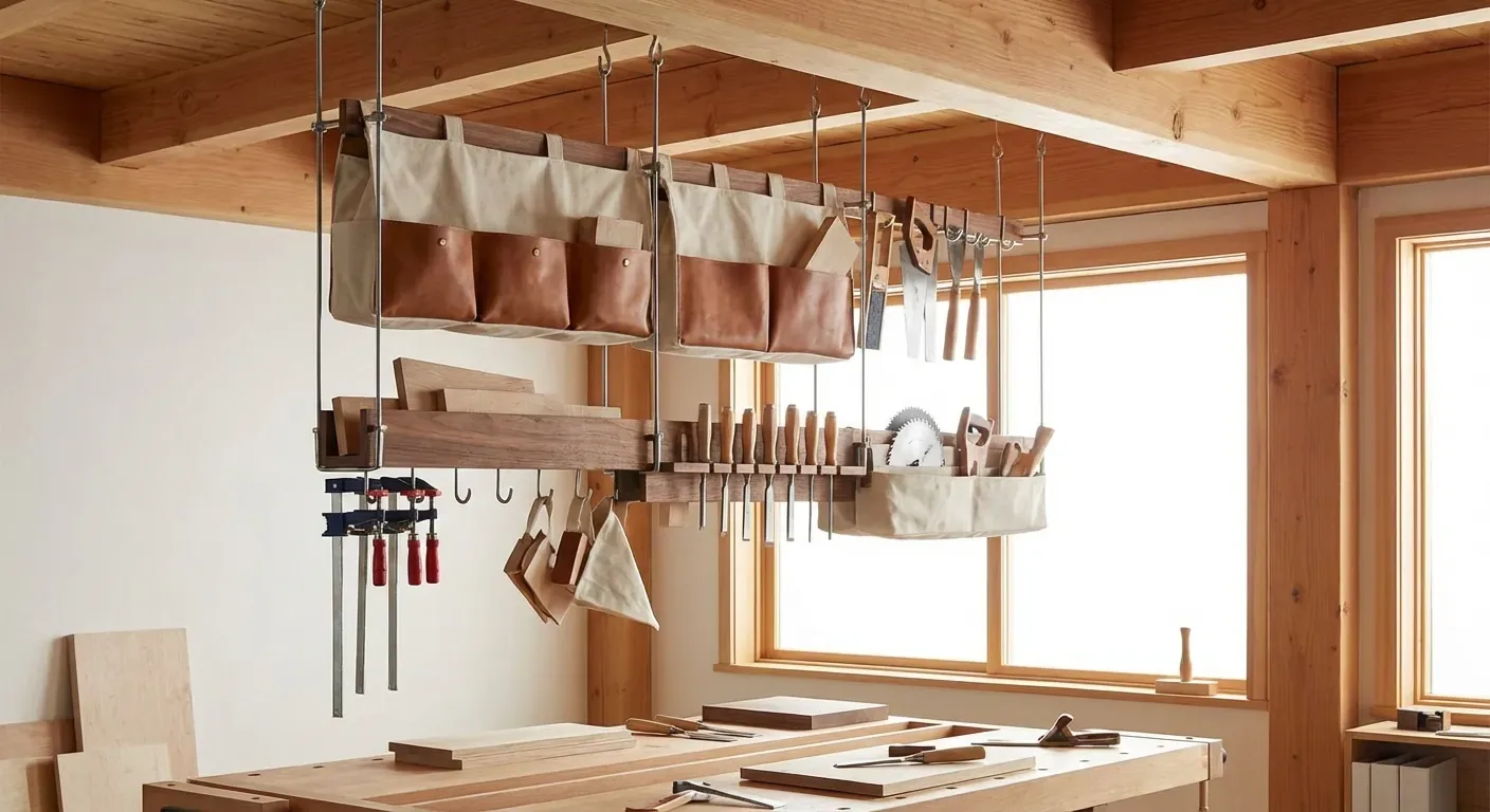 product in use hanging from a workshop ceiling