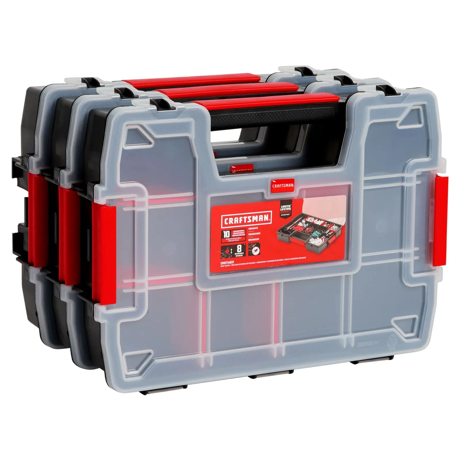 CRAFTSMAN Storage Organizer, Small Parts Organizer, 3-Packs with 10-Compartments, Lid Includes Secure Latch (CMST60964M) Triple Pack
